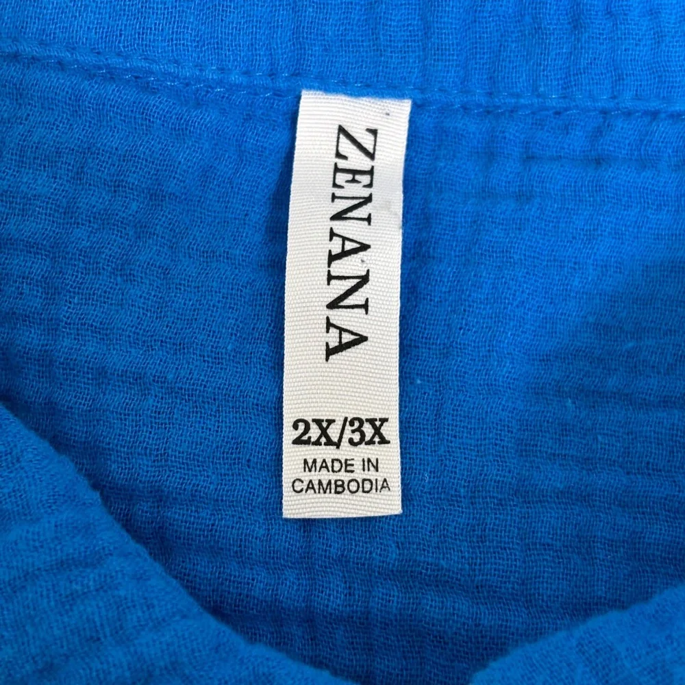 Oversized Cotton Gauze Button Up Shirt Lightweight Relaxed Fit 2X/3X Royal Blue - Picture 2 of 11